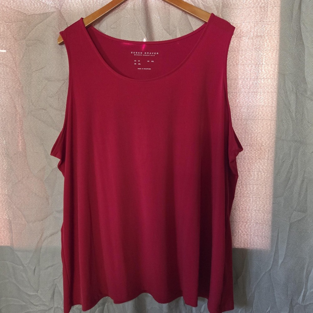 Susan Graver Tank Top Womens Plus 3X Red Scoop Neck Sleeveless Jersey Stretch